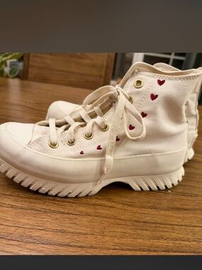 Converse Lugged Chuck Taylor Hi Valentine Hearts White Red Platform Sneakers